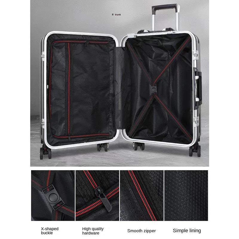 20 22 24 28 Inch Carry-on Suitcase Aluminium frame Rolling Luggage Trip Cabin Trolley Case Travel Bag Password Lock Zipper