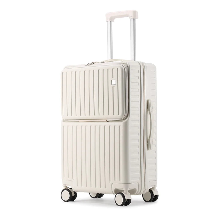 Front-Opening Carry-On Luggage Hidden Phone Holder Wet/Dry Compartment 20" ABS+PC Multi-functional Suitcase Cup Holder Side Hook