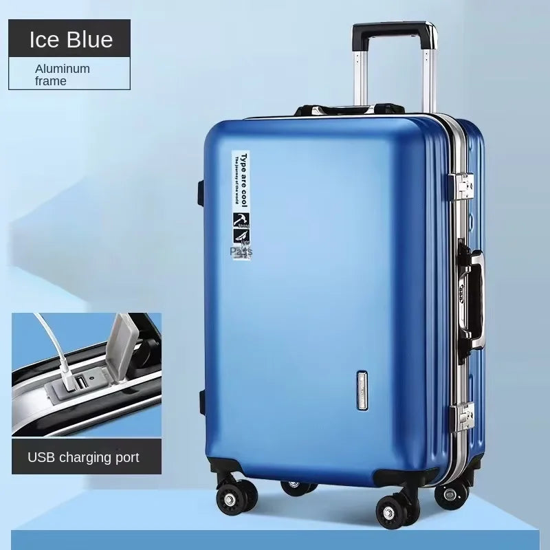20 22 24 28 Inch Carry-on Suitcase Aluminium frame Rolling Luggage Trip Cabin Trolley Case Travel Bag Password Lock Zipper