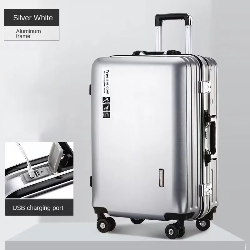20 22 24 28 Inch Carry-on Suitcase Aluminium frame Rolling Luggage Trip Cabin Trolley Case Travel Bag Password Lock Zipper