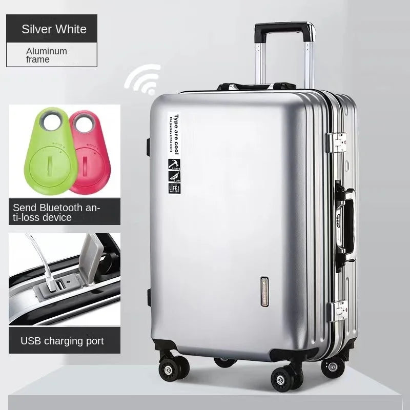 20 22 24 28 Inch Carry-on Suitcase Aluminium frame Rolling Luggage Trip Cabin Trolley Case Travel Bag Password Lock Zipper