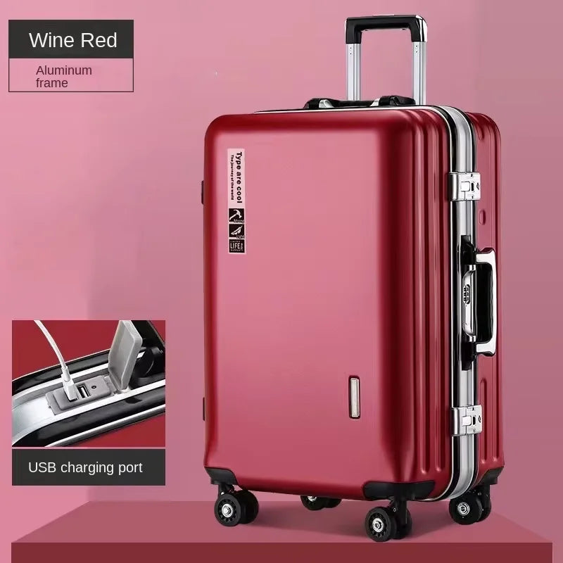 20 22 24 28 Inch Carry-on Suitcase Aluminium frame Rolling Luggage Trip Cabin Trolley Case Travel Bag Password Lock Zipper