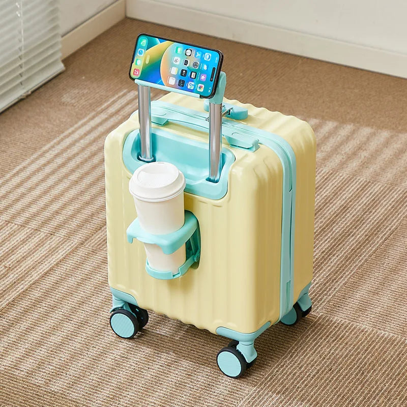 14 Inch Portable Luggage with 3 Extension Handles Carry-On Bag Lightweight Travel Suitcase with Cup And Phone Holder Suitcase
