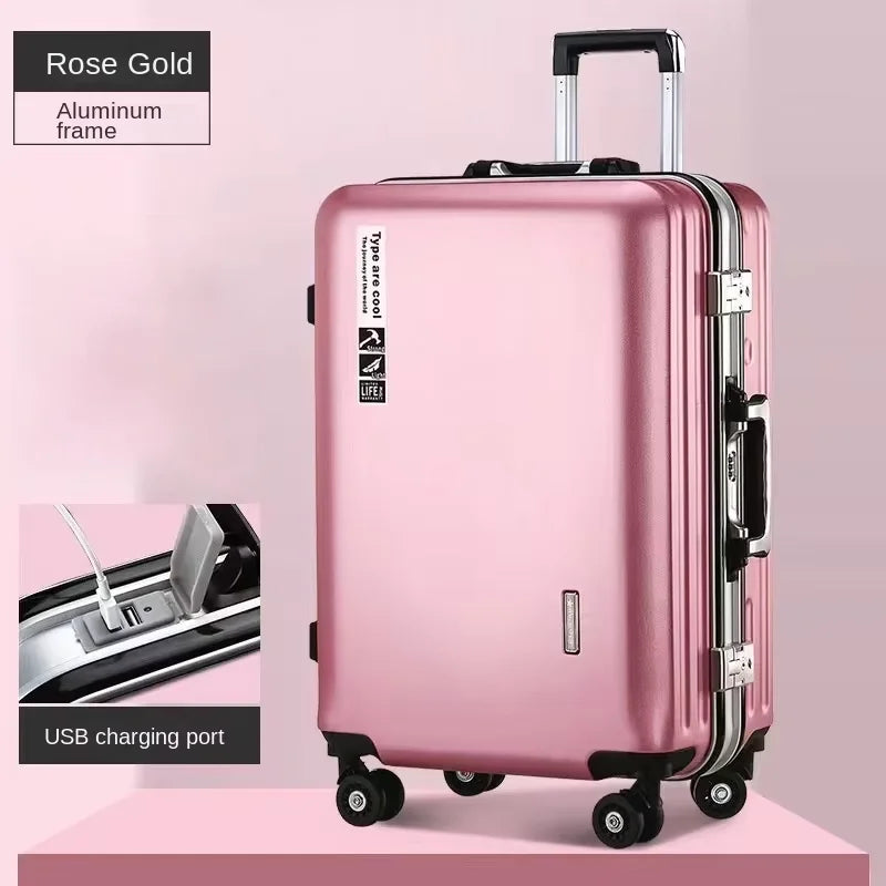 20 22 24 28 Inch Carry-on Suitcase Aluminium frame Rolling Luggage Trip Cabin Trolley Case Travel Bag Password Lock Zipper