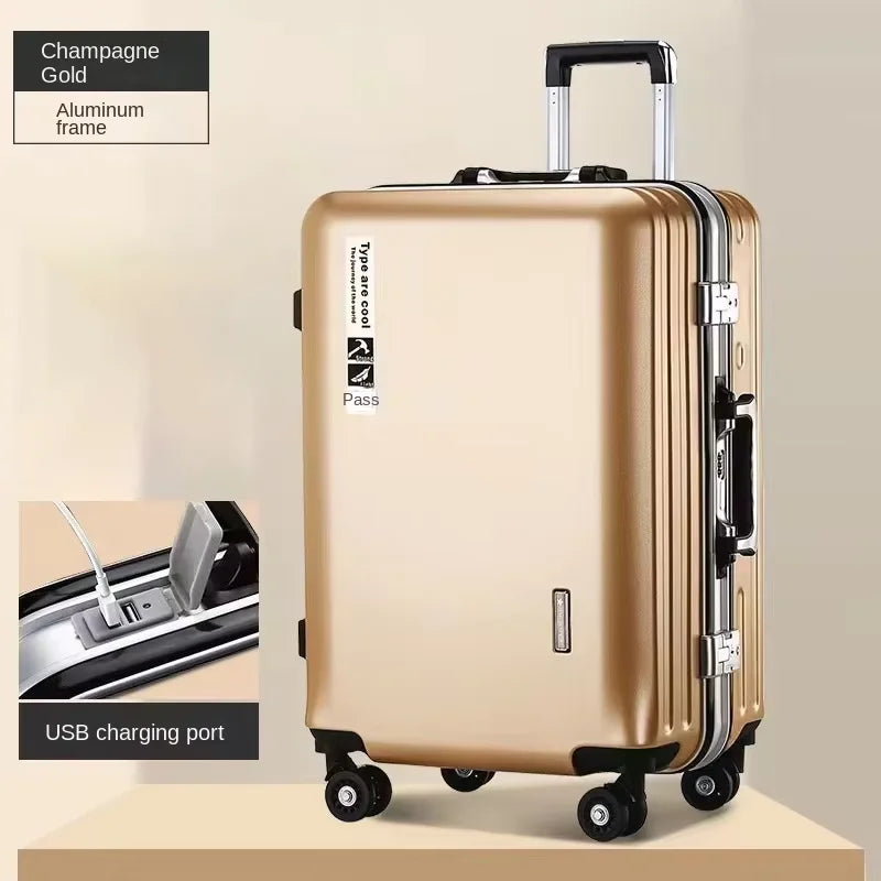 20 22 24 28 Inch Carry-on Suitcase Aluminium frame Rolling Luggage Trip Cabin Trolley Case Travel Bag Password Lock Zipper
