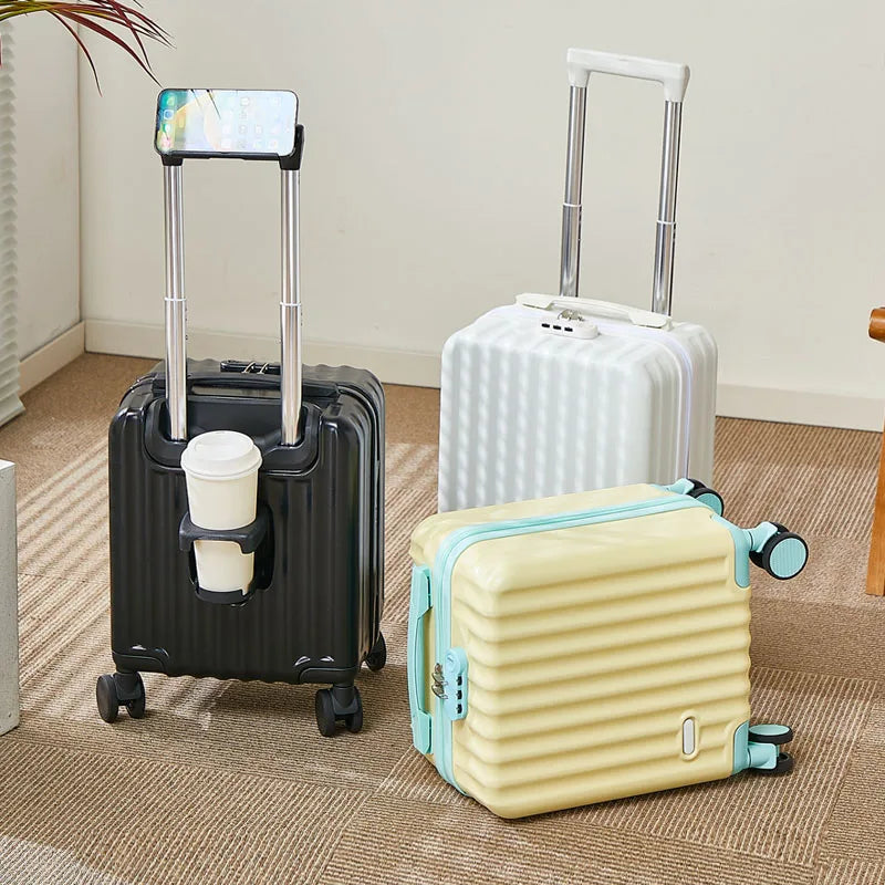 14 Inch Portable Luggage with 3 Extension Handles Carry-On Bag Lightweight Travel Suitcase with Cup And Phone Holder Suitcase