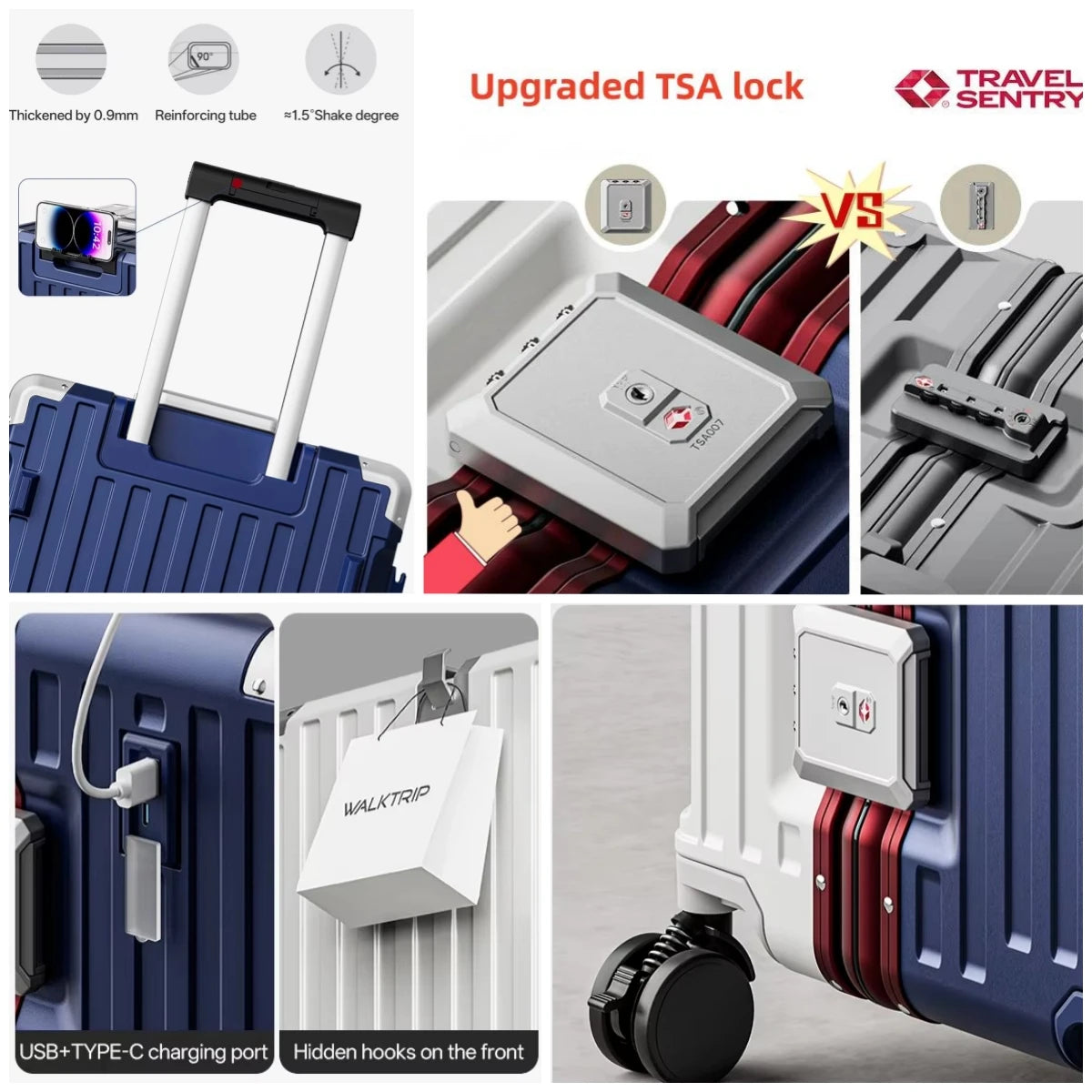 Luxury Travel Suitcase High Quality Upgrade Thicken PC Material Rolling Luggage with Aluminum Frame TSA Lock 20/24/26/28/30inch